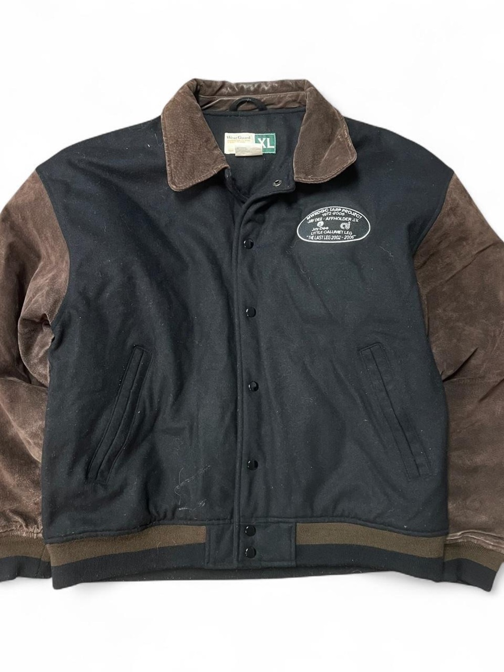 Men's Black and Brown Two-Tone Wool Bomber Jacket - XL
